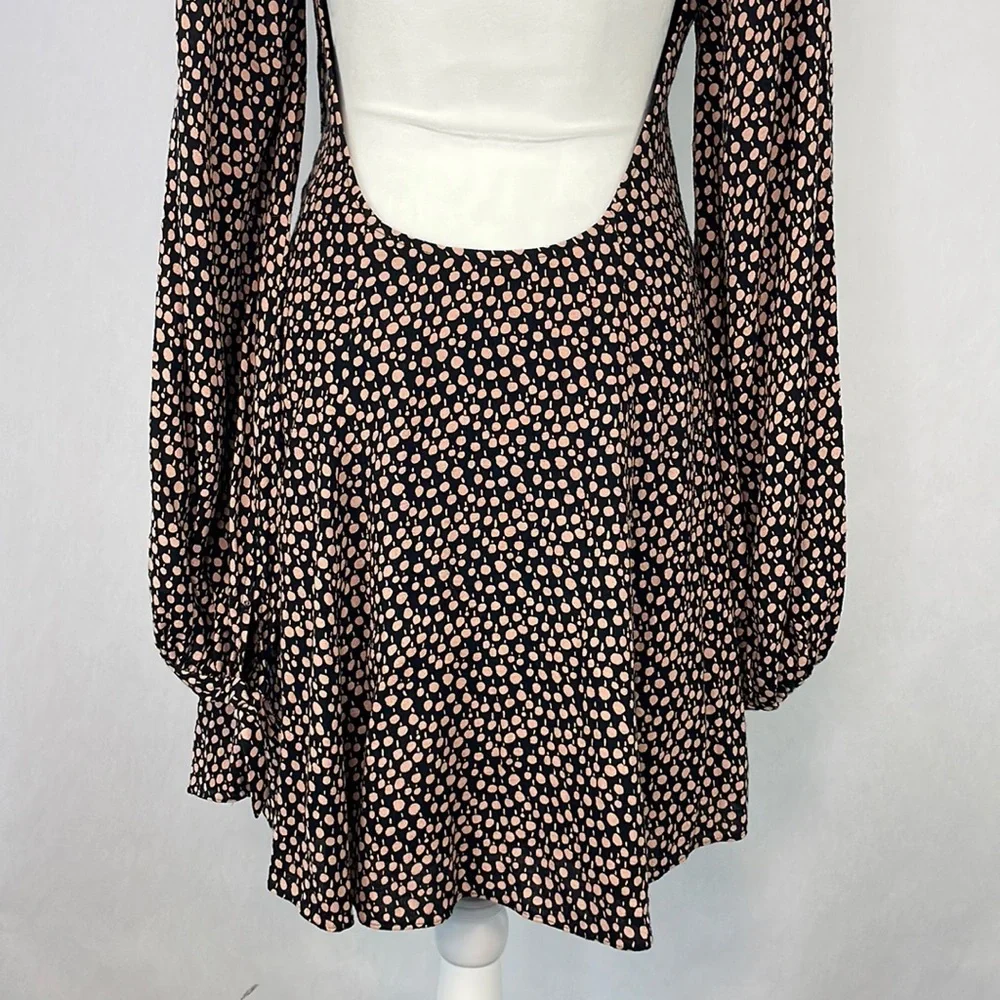Free People Black with Pink Dots Long Sleeve Mini Dress. Size Small. - Picture 9 of 12